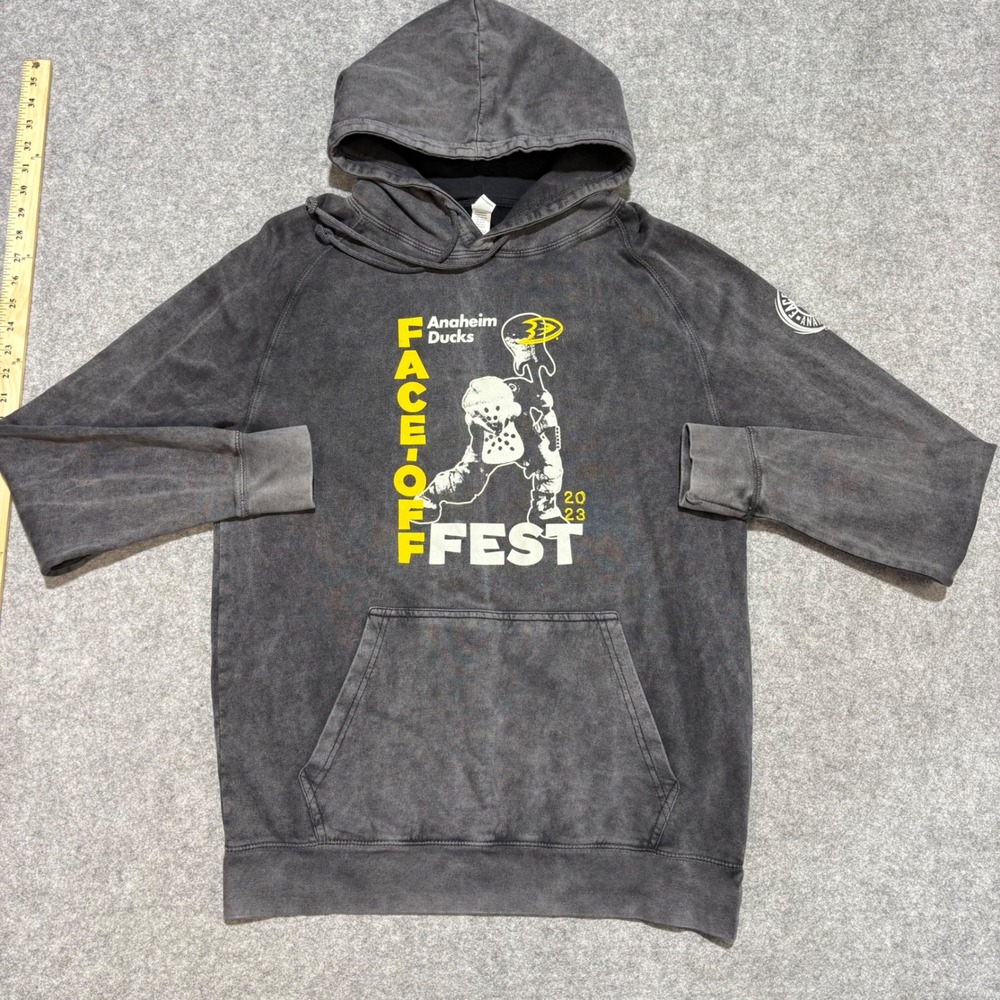 Lane Seven Anaheim Ducks Face-Off Fest 2023 Hoodie Mens Medium Gray Mineral Wash